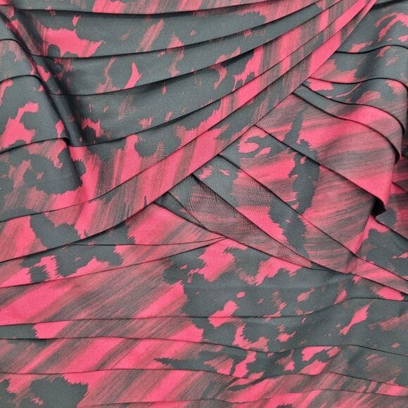 BCBGMaxAzria Mini Dress 4 Silk Magenta Abstract Balloon Pleated Bodice Formal - Picture 4 of 16